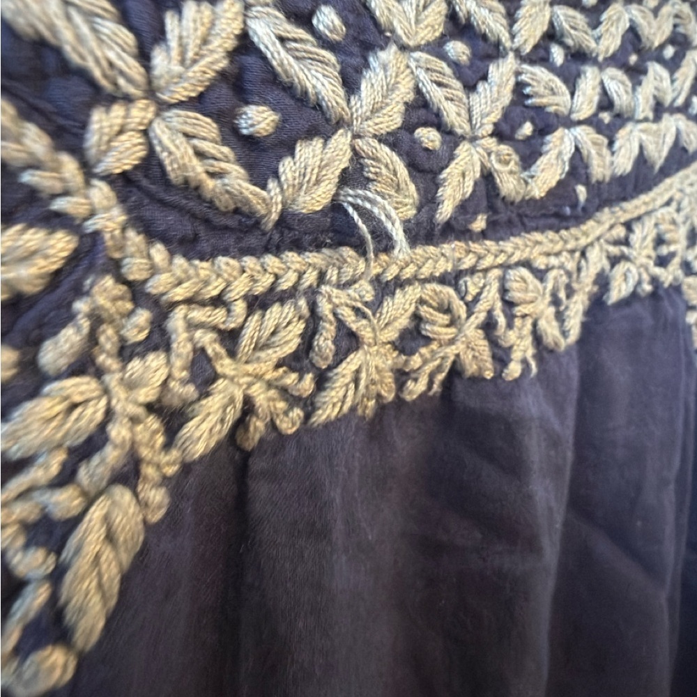 Fettish Navy Blue Embroidered Boho Blouse | Peasant Tunic Top - Picture 4 of 7